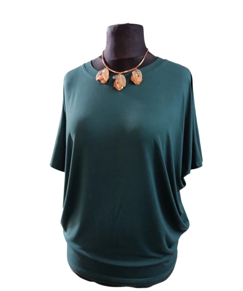 Bluzka Sonia w luźnym stylu oversize krótki rękaw - butelkowa zieleń